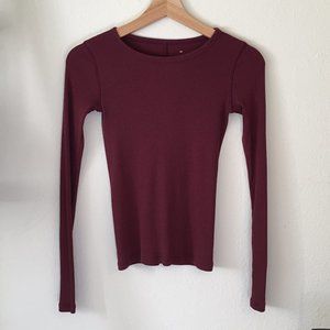 🧣 Everlane Pima Micro-Rib Long-Sleeve Crew in Brandy/Maroon
